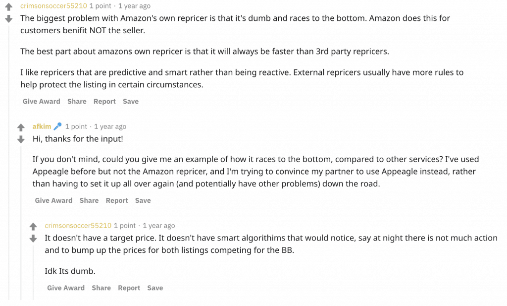 amazon repricing comment on reddit